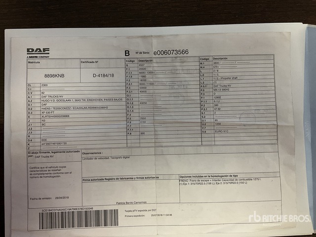 2018 DAF XF530FT 4x2 S/A Sleeper Truck Tractor - Xe đầu kéo: hình 3 2018 DAF XF530FT 4x2 S/A Sleeper Truck Tractor - Xe đầu kéo: hình 3