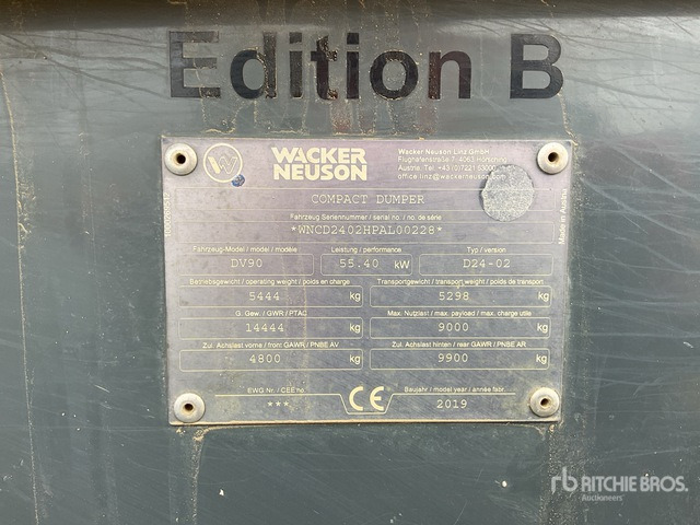 2019 Wacker Neuson DV90 9 ton 4x4 Swivel Dumper - Xe ben đổ: hình 3 2019 Wacker Neuson DV90 9 ton 4x4 Swivel Dumper - Xe ben đổ: hình 3