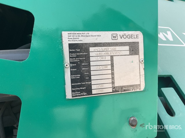 2018 Vogele Super 1400 Track Asphalt Paver - Dàn băm cỏ/ Mulcher: hình 2 2018 Vogele Super 1400 Track Asphalt Paver - Dàn băm cỏ/ Mulcher: hình 2
