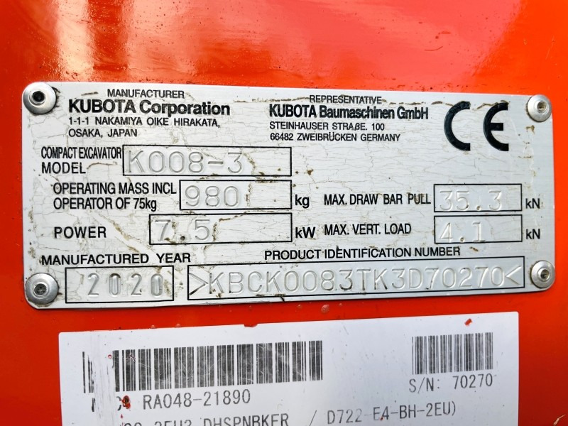 Kubota K008-3 (3727) - Máy xúc mini: hình 3 Kubota K008-3 (3727) - Máy xúc mini: hình 3