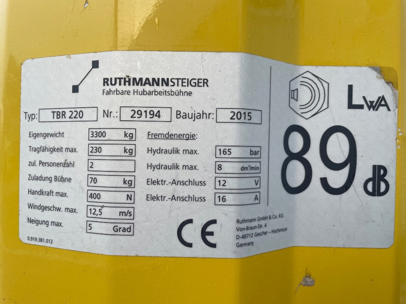 Ruthmann TBR 220 - Nền bục trên không gắn trên xe tải: hình 3 Ruthmann TBR 220 - Nền bục trên không gắn trên xe tải: hình 3
