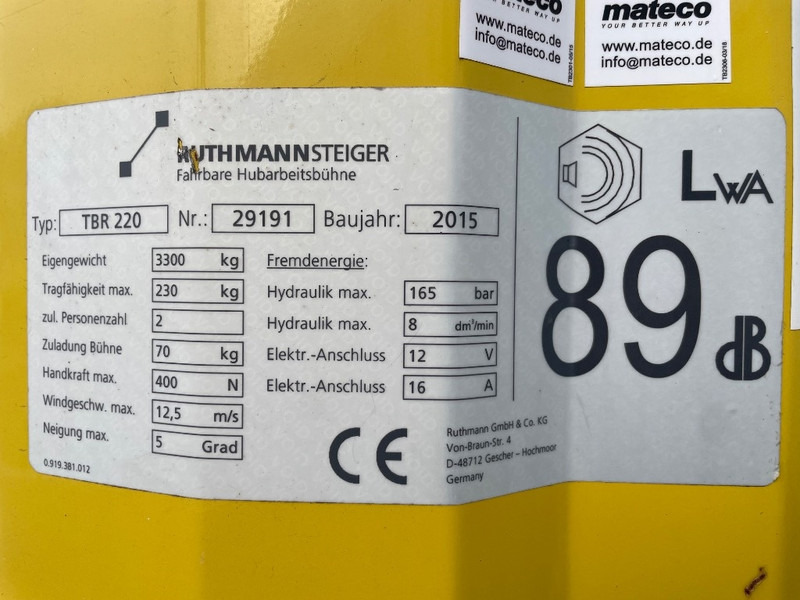 Ruthmann TBR 220 - Nền bục trên không gắn trên xe tải: hình 3 Ruthmann TBR 220 - Nền bục trên không gắn trên xe tải: hình 3