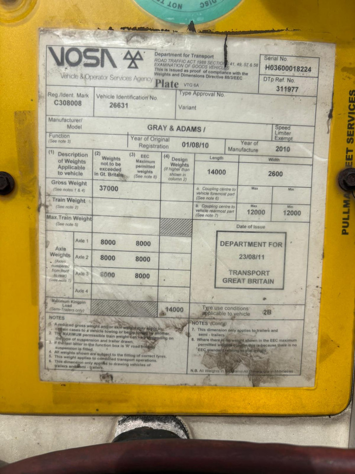 Gray and Adams 2010 Vector 1850 – D12 - Sơ mi rơ moóc đông lạnh: hình 5 Gray and Adams 2010 Vector 1850 – D12 - Sơ mi rơ moóc đông lạnh: hình 5