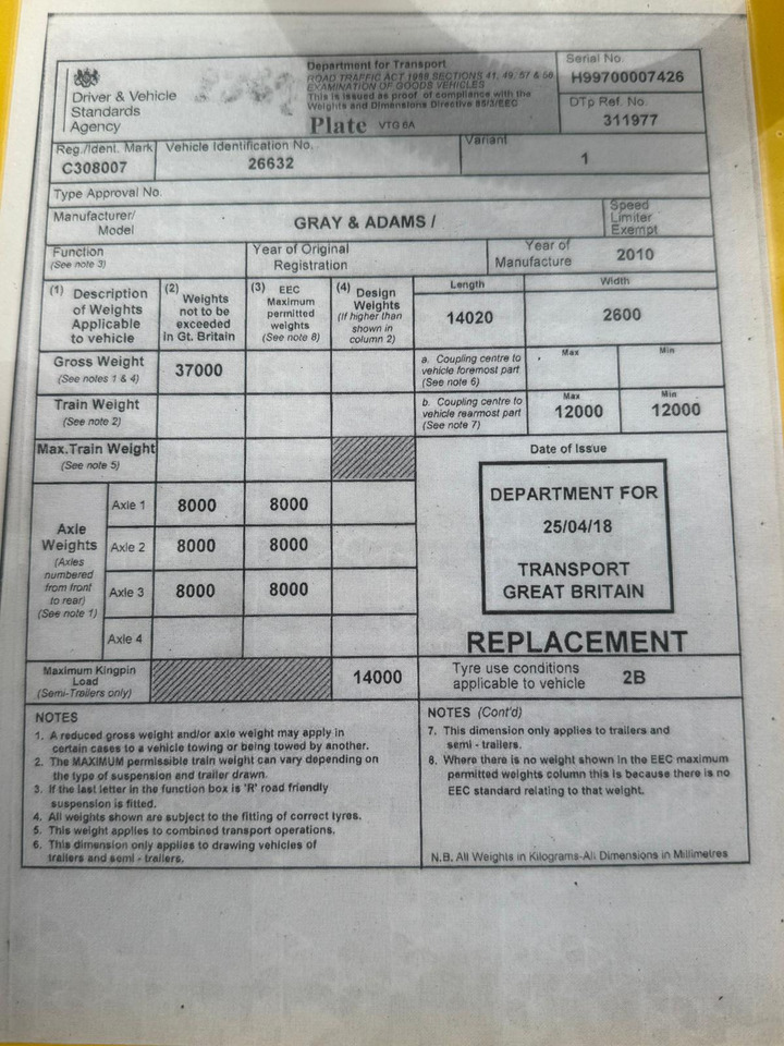 Gray and Adams 2010 Vector 1850 MT – D11 - Sơ mi rơ moóc đông lạnh: hình 4 Gray and Adams 2010 Vector 1850 MT – D11 - Sơ mi rơ moóc đông lạnh: hình 4