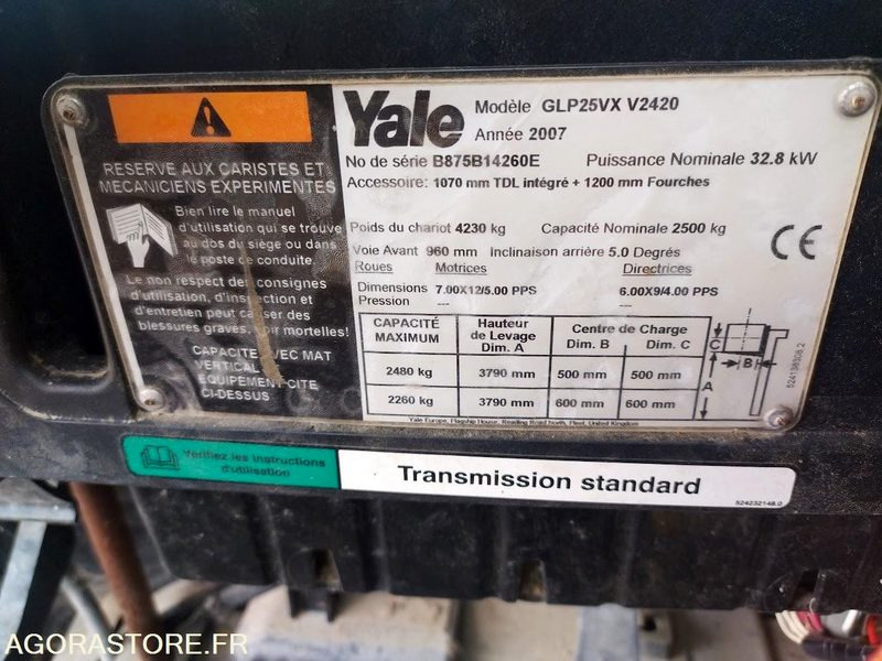 Chariot Élévateur YALE GLP25VX (2007) - Pour Pièces ou Réparation - Xe nâng gas: hình 2 Chariot Élévateur YALE GLP25VX (2007) - Pour Pièces ou Réparation - Xe nâng gas: hình 2