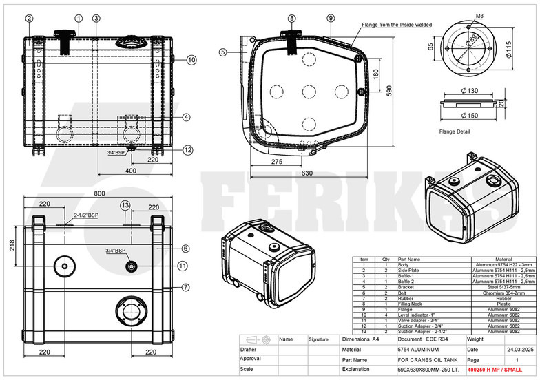 Bồn thủy lực cho Xe tải mới Hydraulic aluminum oil tank 250L: hình 14