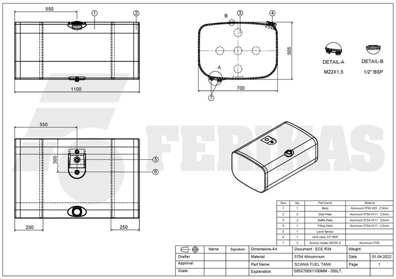 Bình nhiên liệu cho Xe tải mới Scania New aluminum fuel tank 350L: hình 8