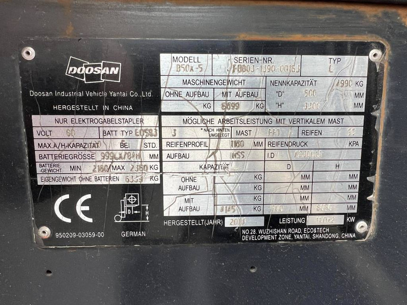 Xe nâng điện Doosan B50X5 5T 6m Triplex non-marking (1841): hình 10 Xe nâng điện Doosan B50X5 5T 6m Triplex non-marking (1841): hình 10