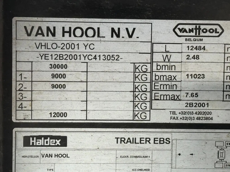 Sơ mi rơ moóc mui bạt Van Hool LAST AXEL STEERING, LIFT 2000KG: hình 13