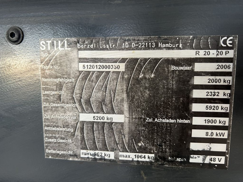 Xe nâng điện Still R20-20P Heftruck Still R20-20P Duplo 340 freelift/sideshift elektrisch 2006 Accu 2014: hình 17