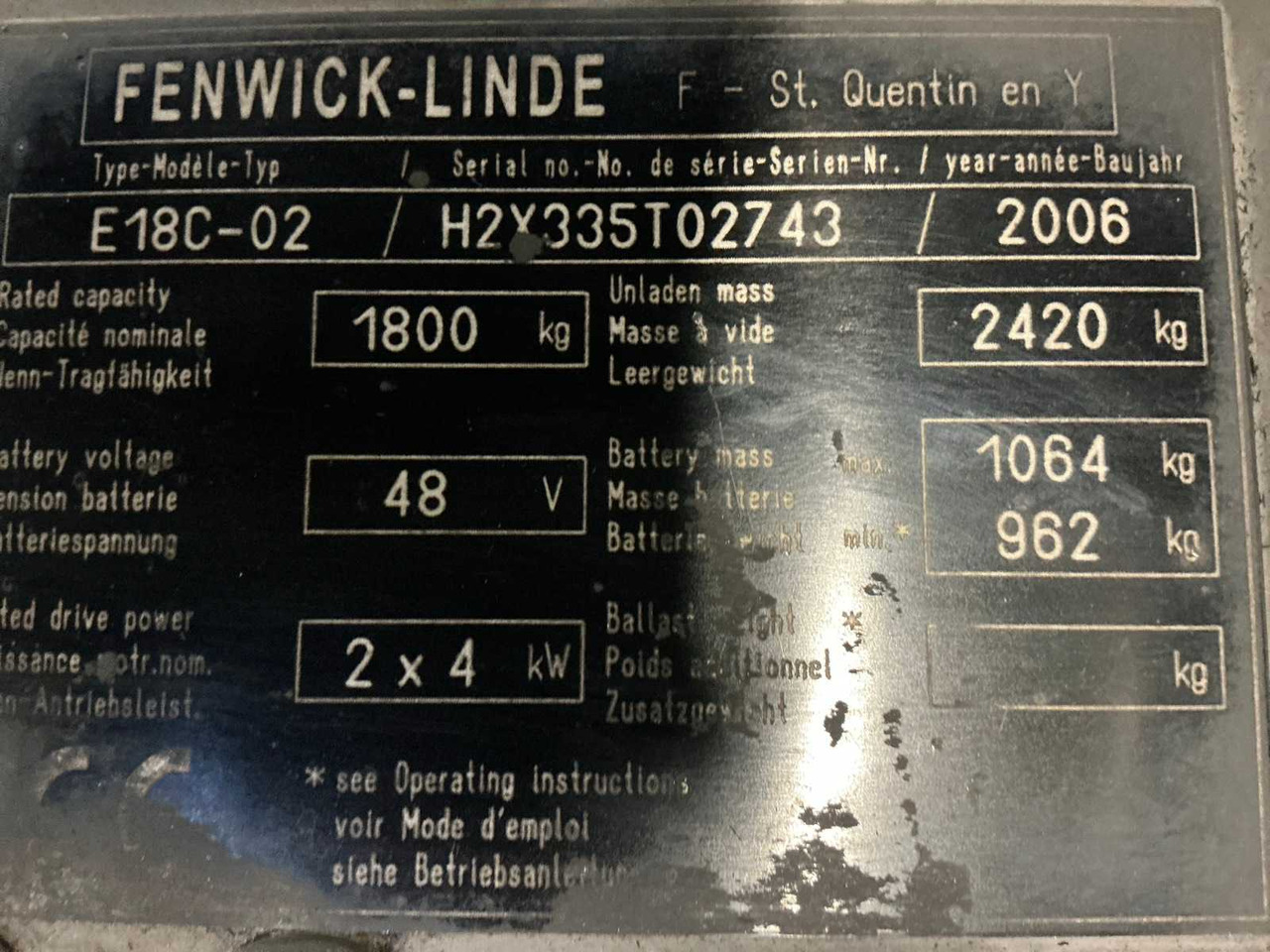 2006 LINDE-FENWICK E18C-02 FORKLIFT - Xe nâng: hình 2 2006 LINDE-FENWICK E18C-02 FORKLIFT - Xe nâng: hình 2