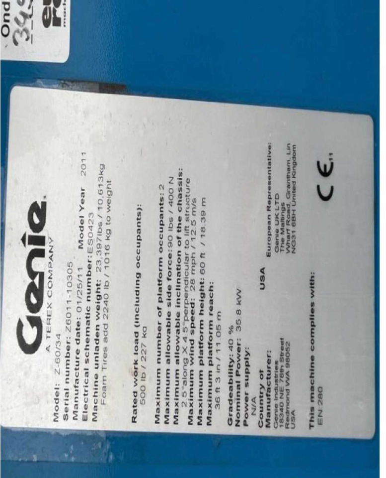 Genie Z60/34 - Nền bục trên không: hình 4 Genie Z60/34 - Nền bục trên không: hình 4