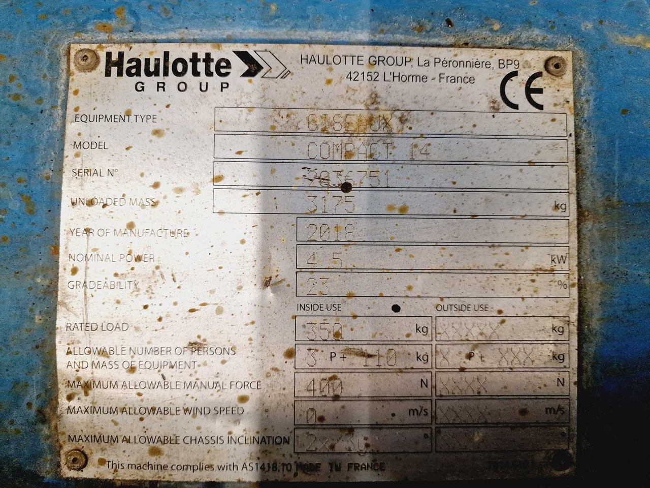 Nền bục trên không Haulotte Compact 14: hình 22