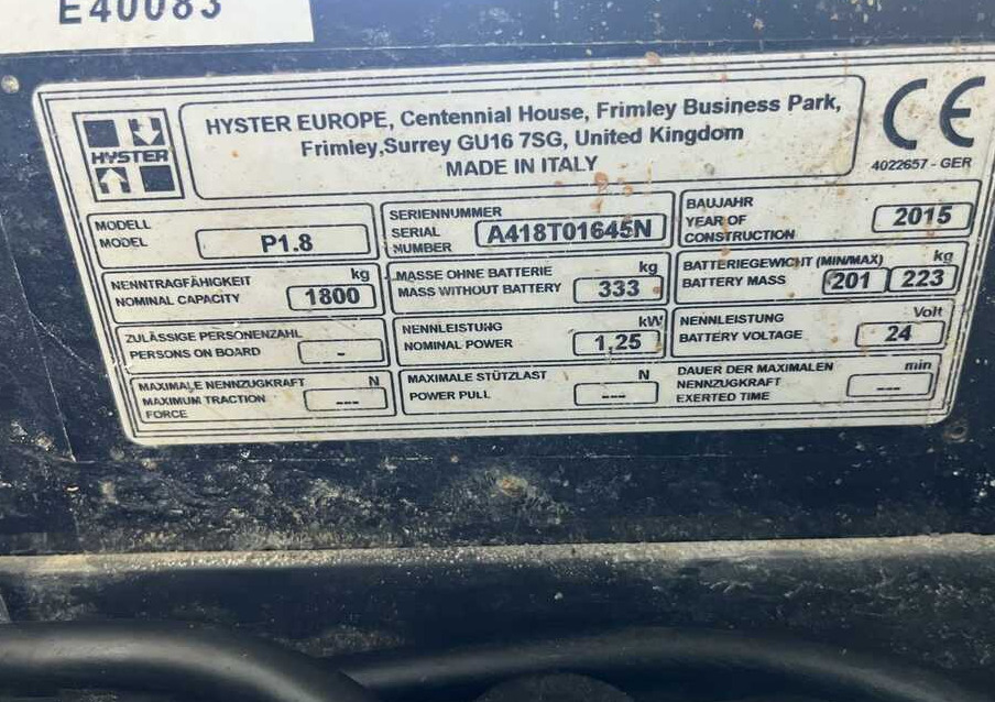 Hyster P1.8 - Xe tải nâng pallet: hình 4 Hyster P1.8 - Xe tải nâng pallet: hình 4