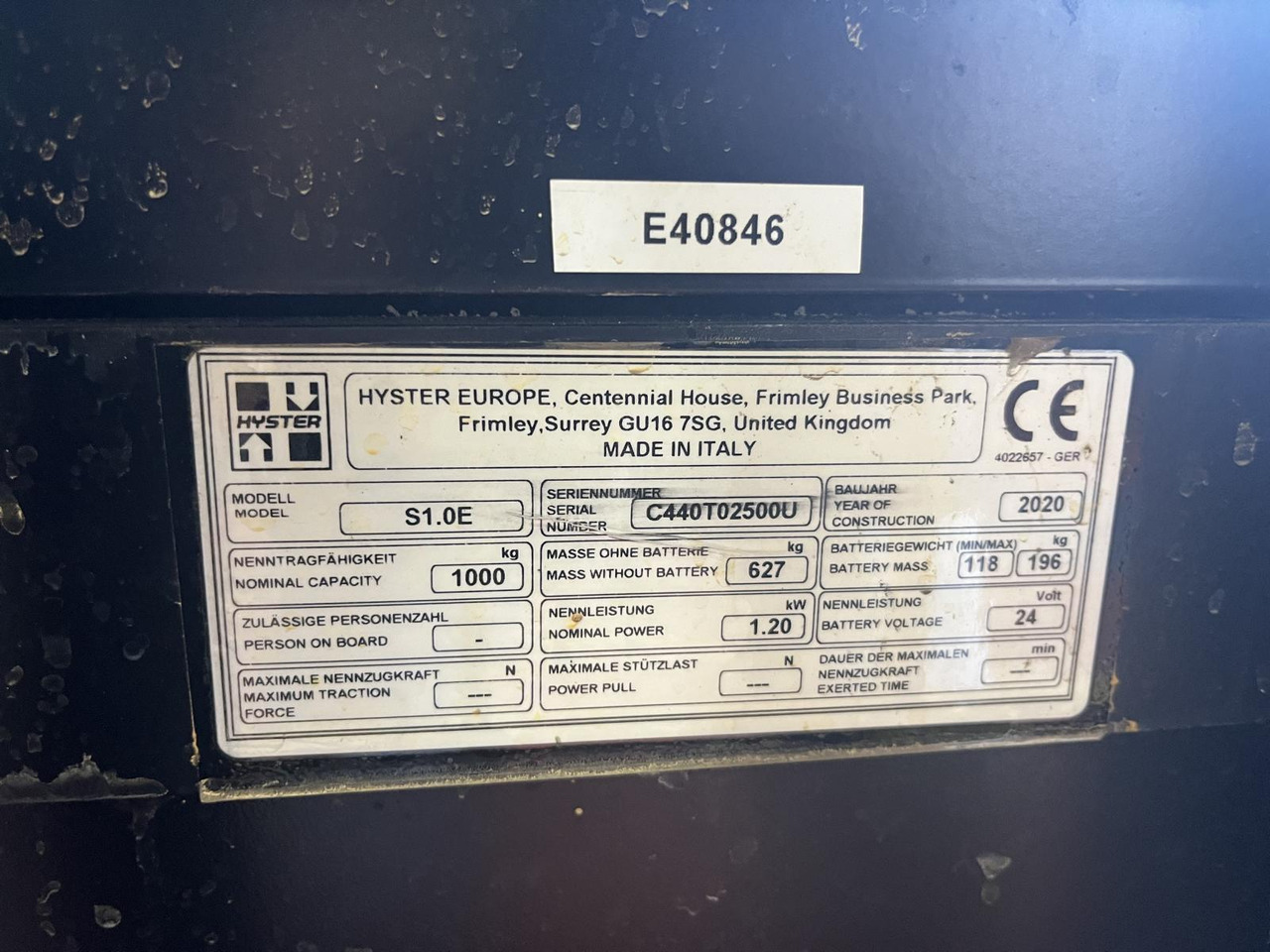 Hyster S 1.0 E - Máy xếp chồng: hình 3 Hyster S 1.0 E - Máy xếp chồng: hình 3