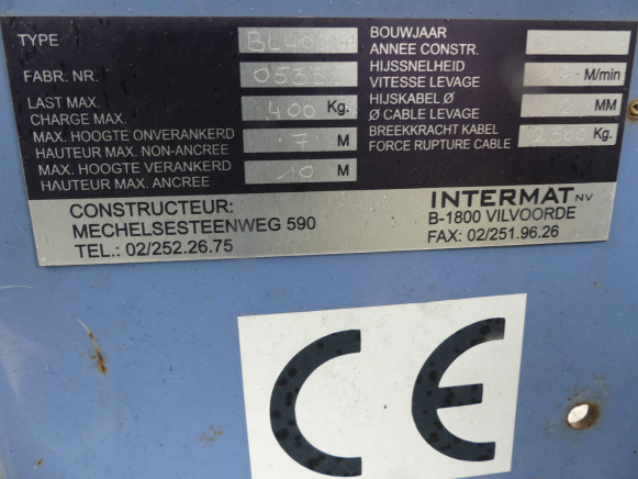 Trang thiết bị xây dựng Monte charge tractable Intermat BL400G: hình 7