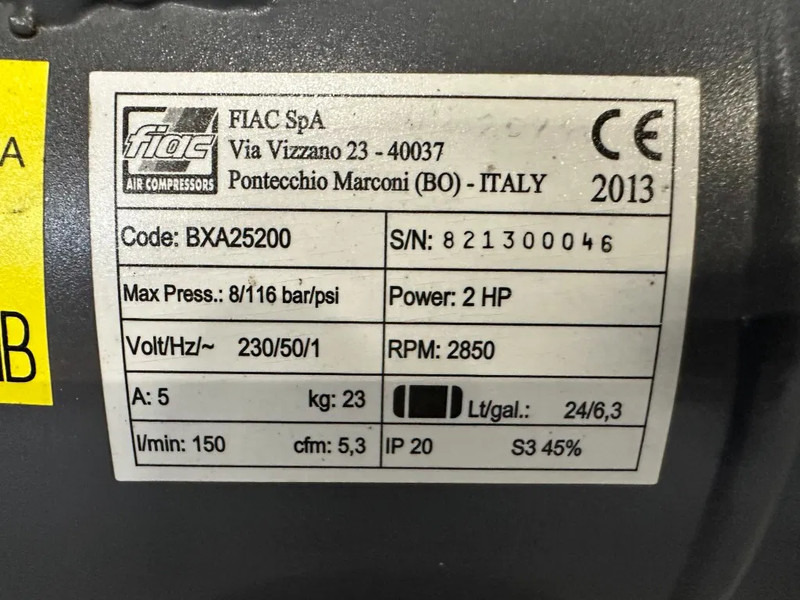 Airmec Fiac BXA 25200 Elektrische Zuigercompressor 2 PK 150 L / min 8 Bar - Máy nén khí: hình 3 Airmec Fiac BXA 25200 Elektrische Zuigercompressor 2 PK 150 L / min 8 Bar - Máy nén khí: hình 3