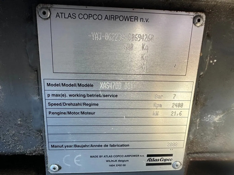Atlas-Copco XAS 47 DD Deutz 2.6 m3 / min 7 Bar 21 kW Mobiele Diesel Compressor op aanhanger - Máy nén khí: hình 4 Atlas-Copco XAS 47 DD Deutz 2.6 m3 / min 7 Bar 21 kW Mobiele Diesel Compressor op aanhanger - Máy nén khí: hình 4