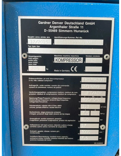 Máy nén khí Compair L07 - 7,5A Schroefcompressor 750L/min als nieuw!: hình 9