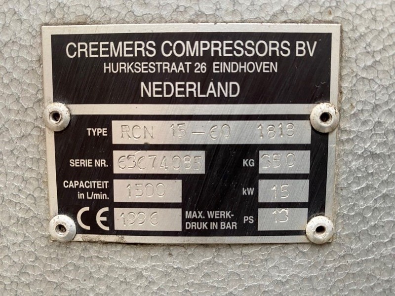 Creemers RCN 15-60 15 kW 1500 L / min 13 Bar Elektrische Schroefcompressor - Máy nén khí: hình 3 Creemers RCN 15-60 15 kW 1500 L / min 13 Bar Elektrische Schroefcompressor - Máy nén khí: hình 3