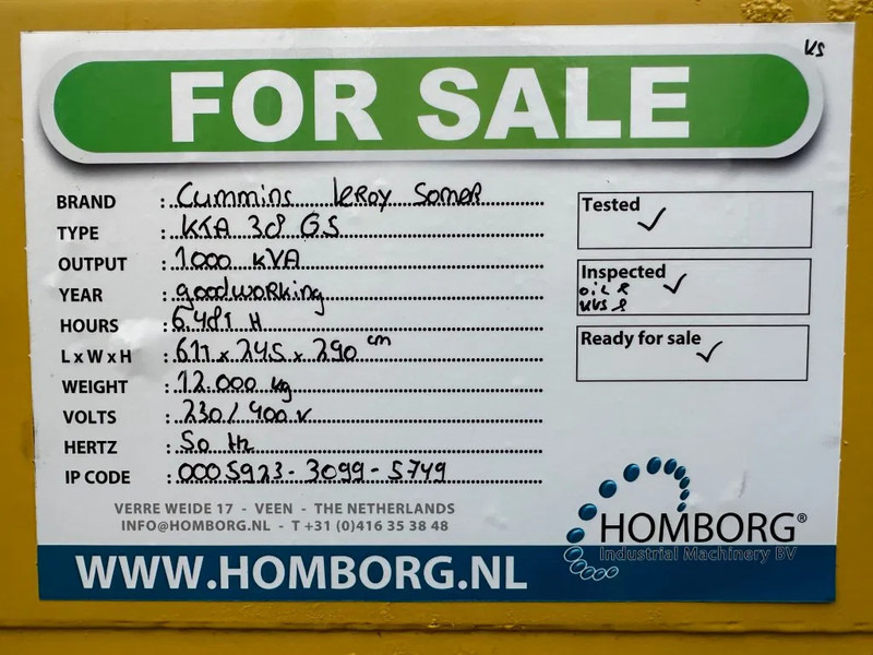 Bộ phát điện Cummins KTA 38 G5 Leroy Somer 1000 kVA Silent generatorset in container: hình 16 Bộ phát điện Cummins KTA 38 G5 Leroy Somer 1000 kVA Silent generatorset in container: hình 16