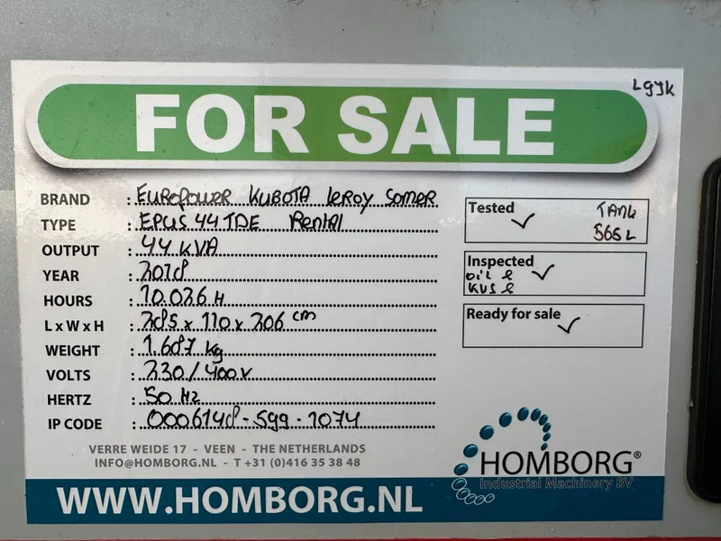 Bộ phát điện Europower EPUS44TDE Kubota Leroy Somer 44 kVA Supersilent Rental generatorset: hình 18