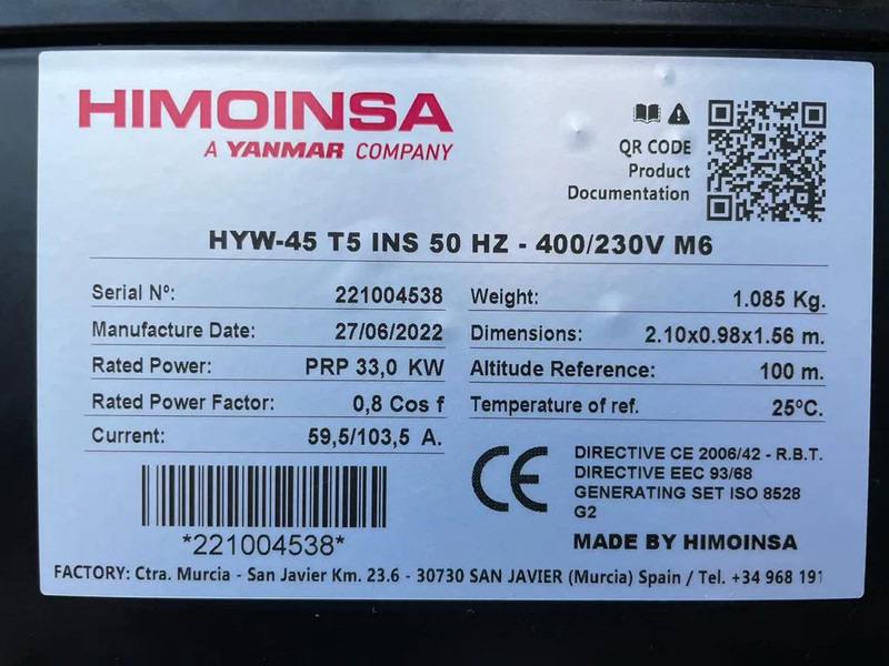 Himoinsa HYW 45 Yanmar Stamford 45 kVA Supersilent Rental generatorset as New ! - Bộ phát điện: hình 3 Himoinsa HYW 45 Yanmar Stamford 45 kVA Supersilent Rental generatorset as New ! - Bộ phát điện: hình 3