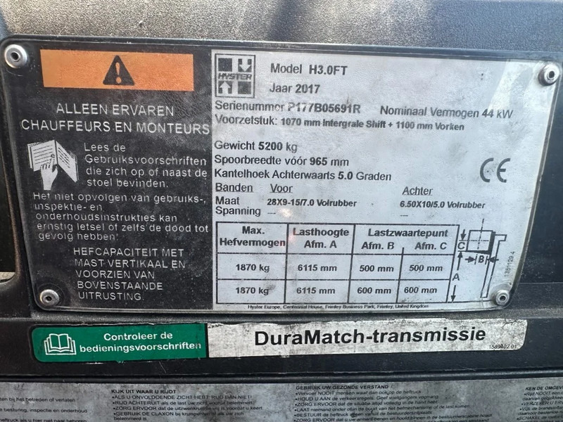 Hyster H3.0FT 3 ton Triplex Freelift Sideshift LPG Heftruck 2017 - Xe nâng gas: hình 4 Hyster H3.0FT 3 ton Triplex Freelift Sideshift LPG Heftruck 2017 - Xe nâng gas: hình 4