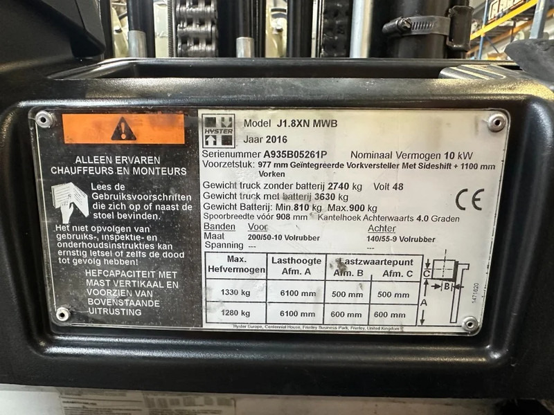 Hyster J1.8XN MWB 1.8 ton Triplex Freelift Sideshift Positioner Elektra Heftruck Accu 2023 - Xe nâng điện: hình 4 Hyster J1.8XN MWB 1.8 ton Triplex Freelift Sideshift Positioner Elektra Heftruck Accu 2023 - Xe nâng điện: hình 4