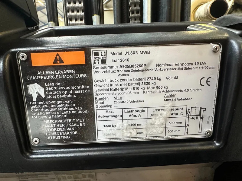Hyster J1.8XN MWB 1.8 ton Triplex Freelift Sideshift Positioner Elektra Heftruck Accu 2023 - Xe nâng điện: hình 4 Hyster J1.8XN MWB 1.8 ton Triplex Freelift Sideshift Positioner Elektra Heftruck Accu 2023 - Xe nâng điện: hình 4