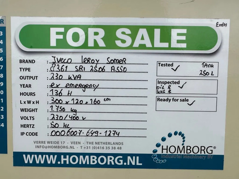 Bộ phát điện Iveco 8361 SRI 25.06 A550 Leroy Somer 230 kVA generatorset ex Emergency ! 136 hours: hình 19