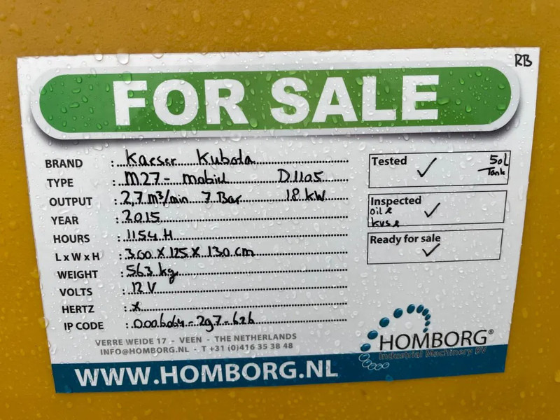 Máy nén khí Kaeser M27 Kubota 2,7 m3 / min 7 Bar 18 kW Mobiele Silent Diesel Compressor: hình 17
