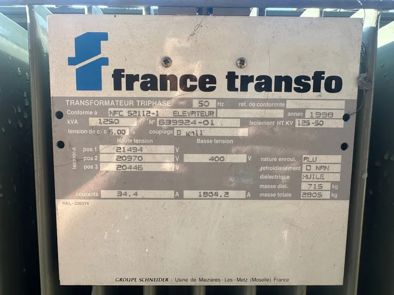 Trafo France Transfo 1250 kVA 21000 Volt 400 Volt Trafo Transformator - Bộ phát điện: hình 2 Trafo France Transfo 1250 kVA 21000 Volt 400 Volt Trafo Transformator - Bộ phát điện: hình 2