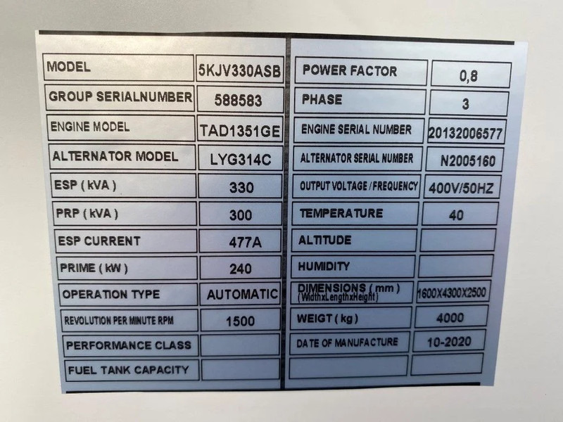 Volvo 330 kVA TAD 1351 GE Silent generatorset NEW ! - Bộ phát điện: hình 4 Volvo 330 kVA TAD 1351 GE Silent generatorset NEW ! - Bộ phát điện: hình 4