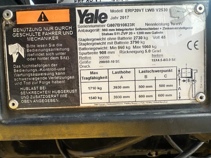 Yale ERP 20 VT 2 ton Duplex Sideshift Positioner Elektra Heftruck 2017 - Xe nâng điện: hình 3 Yale ERP 20 VT 2 ton Duplex Sideshift Positioner Elektra Heftruck 2017 - Xe nâng điện: hình 3