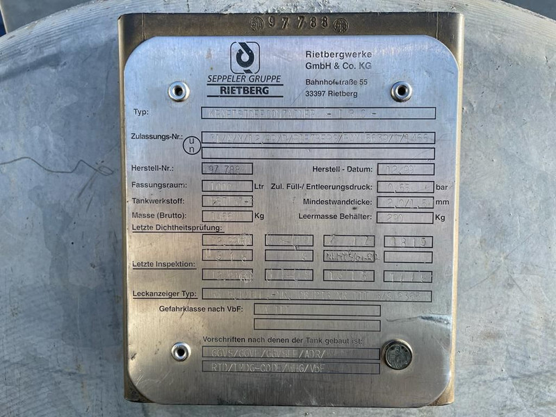 Dieseltank Rietberg 1000 liter Dieseltank Gegalvaniseerd IBC met keuring ! - Bồn chứa: hình 3 Dieseltank Rietberg 1000 liter Dieseltank Gegalvaniseerd IBC met keuring ! - Bồn chứa: hình 3