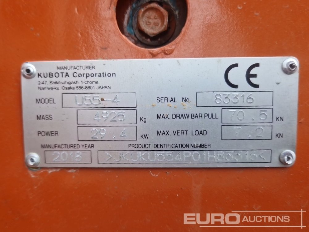 Kubota U55-4 - Máy xúc mini: hình 2 Kubota U55-4 - Máy xúc mini: hình 2