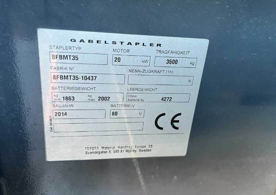Toyota 8FBMT35 - Xe nâng điện: hình 4 Toyota 8FBMT35 - Xe nâng điện: hình 4