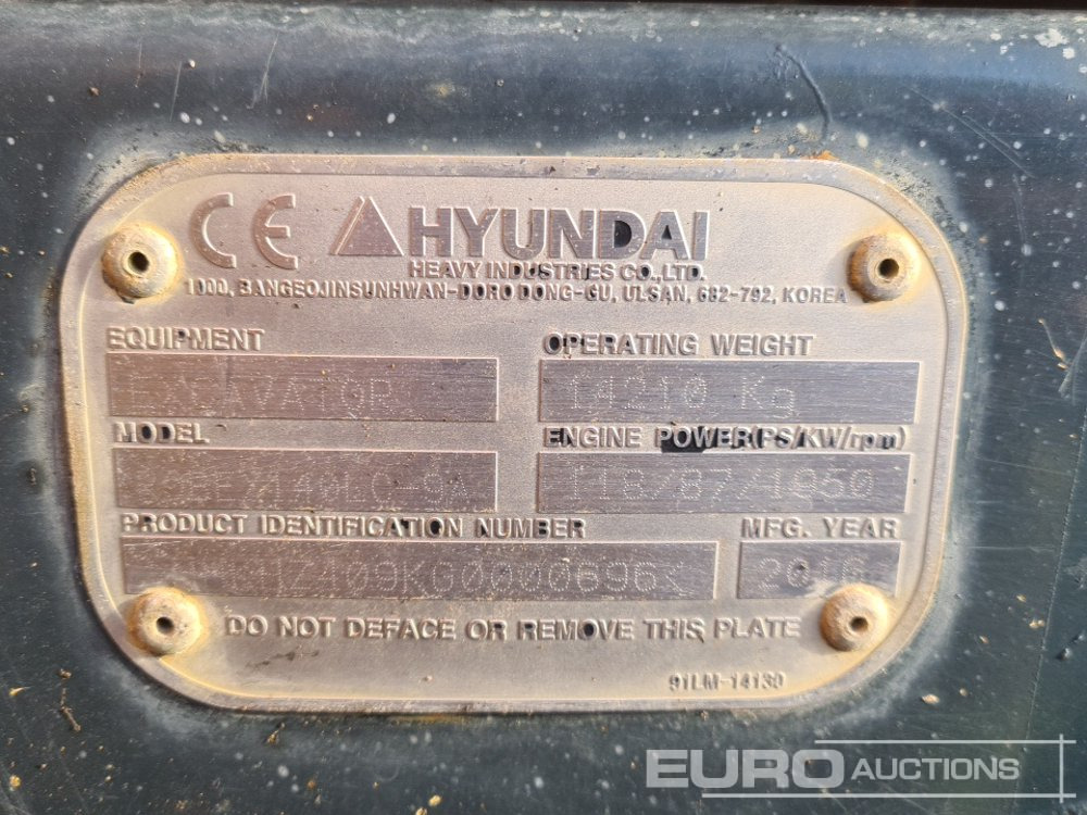Máy xúc bánh xích 2016 Hyundai R140LC-9A: hình 50