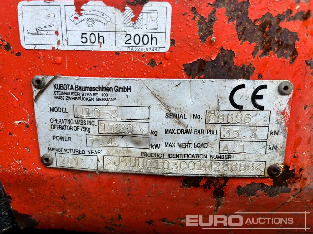 2016 Kubota U10-3 - Máy xúc mini: hình 3 2016 Kubota U10-3 - Máy xúc mini: hình 3