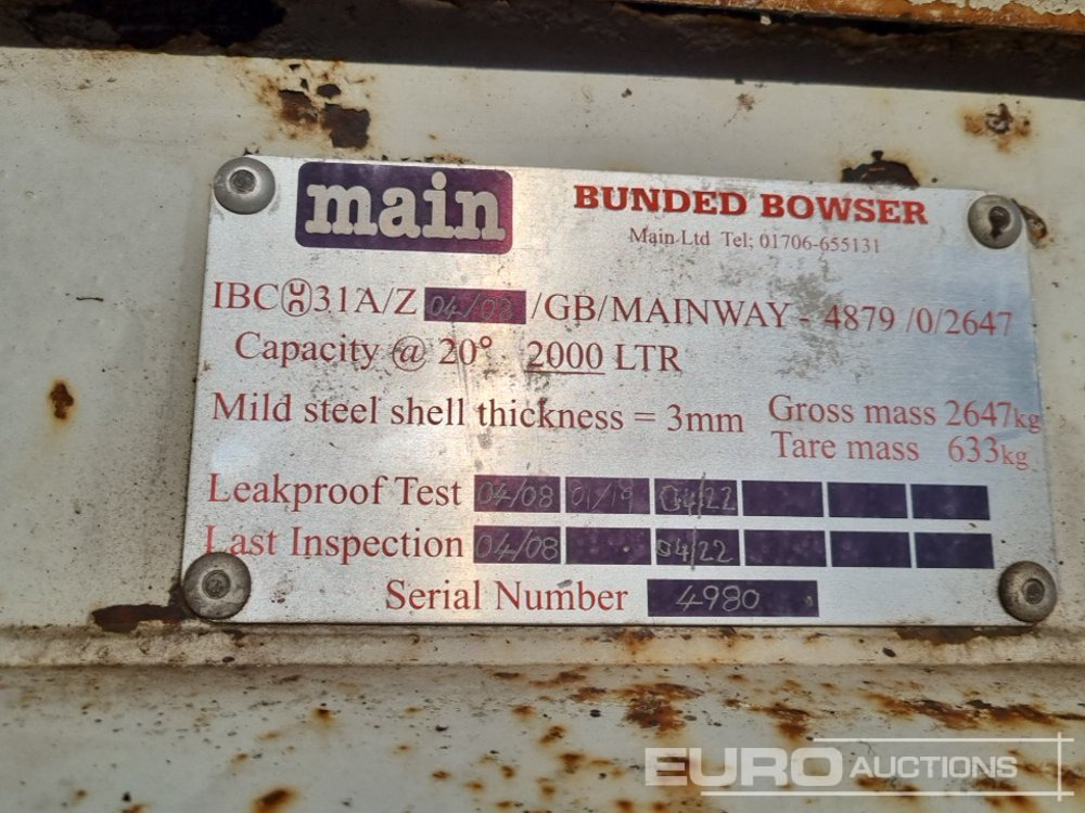 Bồn chứa Main Single Axle 2000 Litre Bunded Fuel Bowser: hình 14