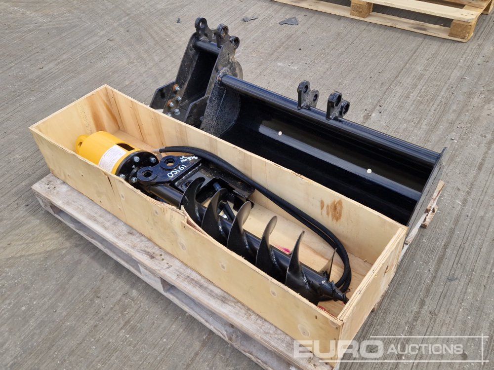 Unused 200mm Hydraulic Auger, 32" Ditching, 8" Digging Bucket 25mm Pin to suit Mini Excavator - Gầu: hình 1 Unused 200mm Hydraulic Auger, 32" Ditching, 8" Digging Bucket 25mm Pin to suit Mini Excavator - Gầu: hình 1