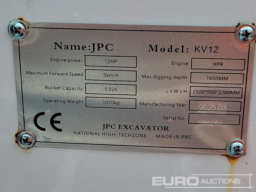 Máy xúc mini Unused 2025 JPC KV12: hình 25