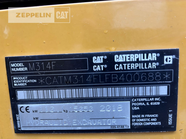 Cat M314F - Máy xúc bánh lốp: hình 2 Cat M314F - Máy xúc bánh lốp: hình 2